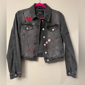 ZARA EUC “vintage” dark grey/faded black custom denim jacket, Large